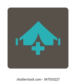 Field Hospital vector icon. Style is flat rounded square button, cyan and grey colors, white background.