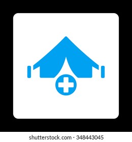 Field Hospital vector icon. Style is flat rounded square button, blue and white colors, black background.