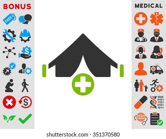 Field Hospital vector icon. Style is bicolor flat symbol, eco green and gray colors, rounded angles, white background.
