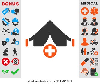 Field Hospital vector icon. Style is bicolor flat symbol, orange and gray colors, rounded angles, white background.