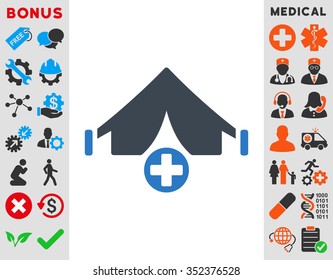 Field Hospital vector icon. Style is bicolor flat symbol, smooth blue colors, rounded angles, white background.