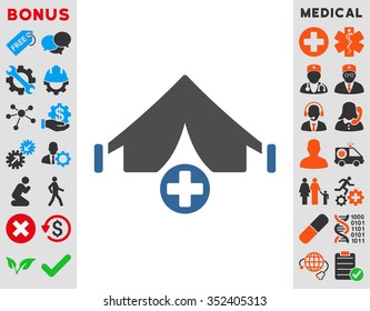 Field Hospital vector icon. Style is bicolor flat symbol, cobalt and gray colors, rounded angles, white background.