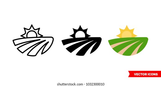 Field icon of 3 types: color, black and white, outline. Isolated vector sign symbol.
