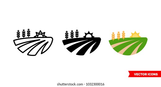 Field icon of 3 types: color, black and white, outline. Isolated vector sign symbol.