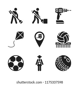 field icon. 9 field vector icons set. caravan park location, farmer and kite icons for web and design about field theme