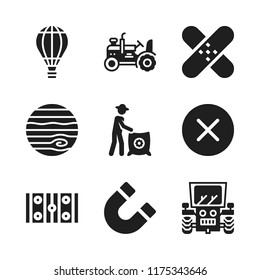field icon. 9 field vector icons set. tractor, magnet and hockey pitch icons for web and design about field theme