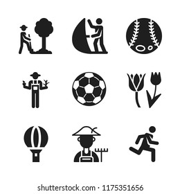 field icon. 9 field vector icons set. tulip, sprint and football ball icons for web and design about field theme