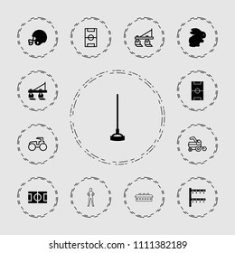 Field icon. collection of 13 field filled and outline icons such as rabbit, tractor, hoe, irrigation system, football pitch. editable field icons for web and mobile.