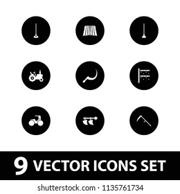 Field icon. collection of 9 field filled icons such as tractor, hoe, scythe. editable field icons for web and mobile.