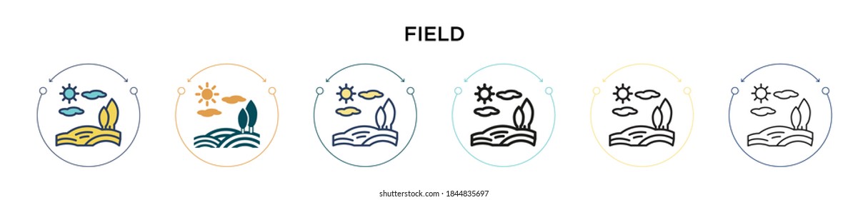 Field icon in filled, thin line, outline and stroke style. Vector illustration of two colored and black field vector icons designs can be used for mobile, ui, web