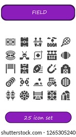  field icon set. 25 filled field icons. Simple modern icons about  - Hockey pitch, Football, Table football, Prairie, Tennis, Magnetic field, Hockey, Crop, Farming, Rugby, Volleyball net