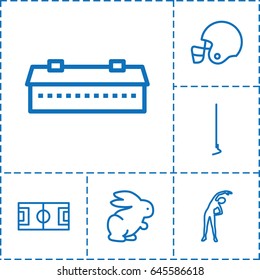 Field icon. set of 6 field outline icons such as rabbit, barn, exercising, hoe, american football helmet