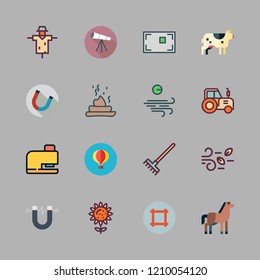 field icon set. vector set about sunflower, horse, tractor and scarecrow icons set.