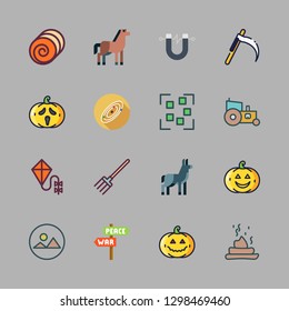 field icon set. vector set about pitchfork, solar system, kite and pumpkin icons set.