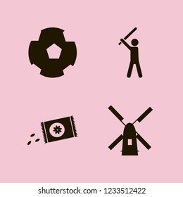 field icon. field vector icons set football ball, windmill, baseball player and sowing seeds