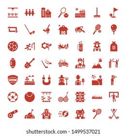field icons. Editable 49 field icons. Included icons such as Golf, Tennis, Farm house, Soccer, Barn, Hay, Referee, Goalkeeper, Grass, Straw bale, Irrigation. field trendy icons for web.