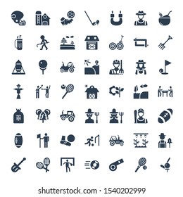 field icons. Editable 49 field icons. Included icons such as Golf, Tennis, Referee, Soccer, Goalkeeper, Hoe, Farmer, Irrigation, Tractor, Football. field trendy icons for web.