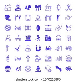 field icons. Editable 49 field icons. Included icons such as Tractor, Grub, American football, Silo, Soccer, Football, Barn, Field, Farmer, Scarecrow. trendy icons for web.