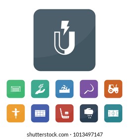 Field icons. vector collection filled field icons such as sickle, harvester, harvest, tractor, scarecrow, sowing, magnet, hockey, soccer pitch, tennis court