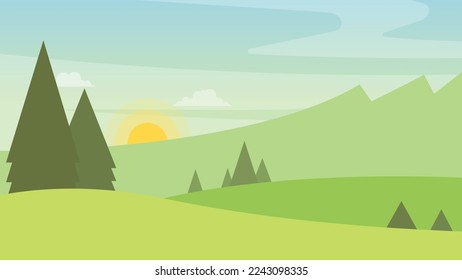 Field landscape background illustration vector, silhouette