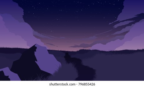 field landscape flat color illustration in the morning