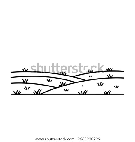 Field landscape icon - rolling hills line vector for eco packaging, agriculture logos, and travel graphics