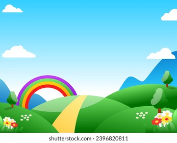 Vector de paisaje de campo con diseño lindo y colorido adecuado para el fondo de los niños