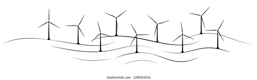Field with many wind generator. Ecology and modernity. Renewable energy sources. Copy space.