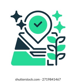 Icono de línea de mapeo de campo, símbolo de contorno para topografía terrestre, rastreo GPS, definición de límites, análisis espacial y visualización del terreno. Icono de signo de Vector.