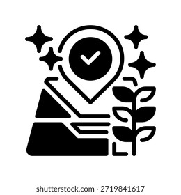 Icono de línea de mapeo de campo, símbolo de contorno para topografía terrestre, rastreo GPS, definición de límites, análisis espacial y visualización del terreno. Icono de signo de Vector.