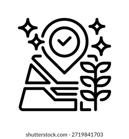 Icono de línea de mapeo de campo, símbolo de contorno para topografía terrestre, rastreo GPS, definición de límites, análisis espacial y visualización del terreno. Icono de signo de Vector.