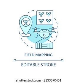 Field mapping turquoise concept icon. Agricultural innovation. Farming trends abstract idea thin line illustration. Isolated outline drawing. Editable stroke. Arial, Myriad Pro-Bold fonts used
