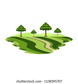 Field and Meadow with Tree Landscape Vector