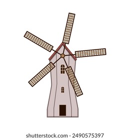 field mill farm cartoon. landscape logo, wind village, hand flour field mill farm sign. isolated symbol vector illustration