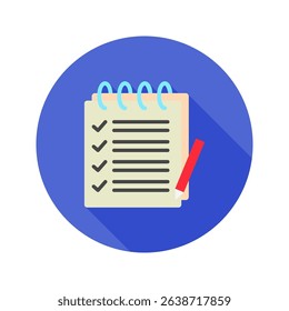 Field Notes mini illustration rounded flat color icon, use for research and development, education, industry, UI, UX kit, app and web development, digital or print.