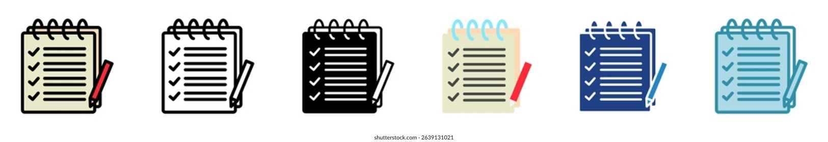 Field Notes multi style, mini illustration icon set. outline, flat, glyph, line color. vector for UI, UX, app, web, digital or print, related to education, business, research and development.