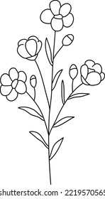 Vector de línea de planta de campo, vector de flor de línea, diseño de línea minimalista, vector de vegetación silvestre