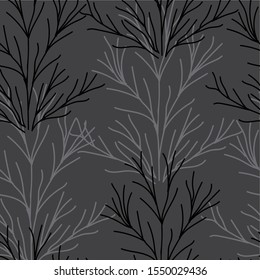 Field plants, vector seamless pattern. Sketch of a plant on a dark gray background. Hand drawn vector illustration. The idea for the design of textiles, wallpaper, wrapping paper