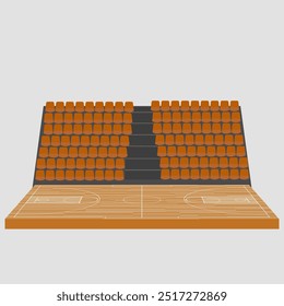 Field to play basketball team game and seats for fan sector spectators. Basketball court arena stadium vector illustration.