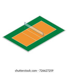 Field for playing volleyball with grid and marking. Design element of sports objects and playground. Flat 3d isometric style, vector illustration.