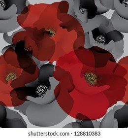 Field poppy / Seamless white-and-black wallpaper with red accent