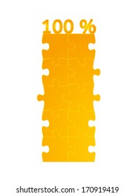 field of puzzles with 100% on the top on white background