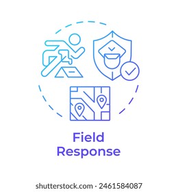 Field response blue gradient concept icon. Law enforcement, public safety. Crime map. Round shape line illustration. Abstract idea. Graphic design. Easy to use in infographic, presentation