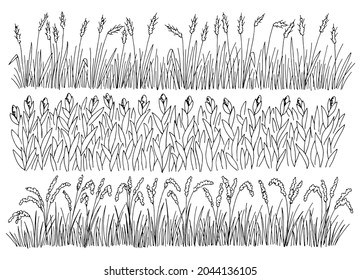 Field set graphic black white landscape sketch illustration vector
