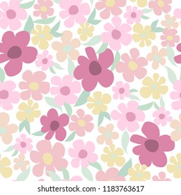 field small flowers graphic simple pink and yellow seamless pattern vector art