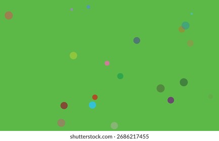 A field of small, scattered, colorful dots on a bright green background.