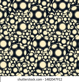 field of stars balls seamless pattern in ivory black shades