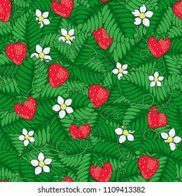 Field of strawberry. Seamless pattern. Hand drawn. Vector. EPS 10