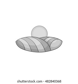 Field and sun icon in black monochrome style isolated on white background. Nature symbol vector illustration