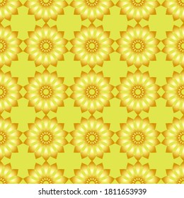 field of sunflowers. seamless floral pattern. Golden inflorescences on a soft green background.